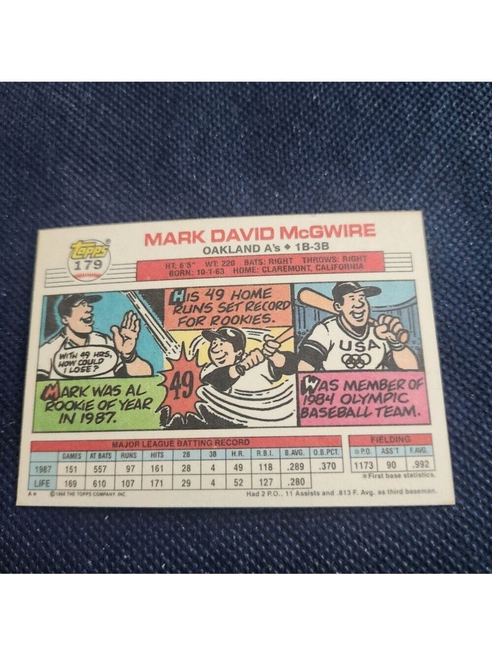 This baseball card is a 1988 Topps Big #179 Mark McGwire LOW POP! - Picture 2 of 3